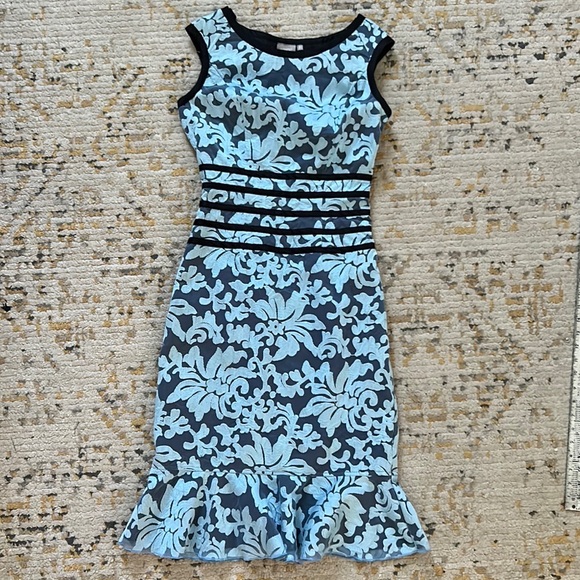 eshakti Dresses Eshakti Blue Black Cocktail Tank Dress With Ruffle